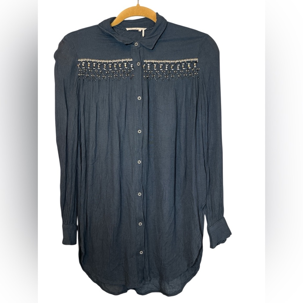Anthropologie Floreat Beulah Beaded Tunic Button Down Size XS Western Cowgirl